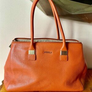 Furla Pebbled Leather Orange Handbag